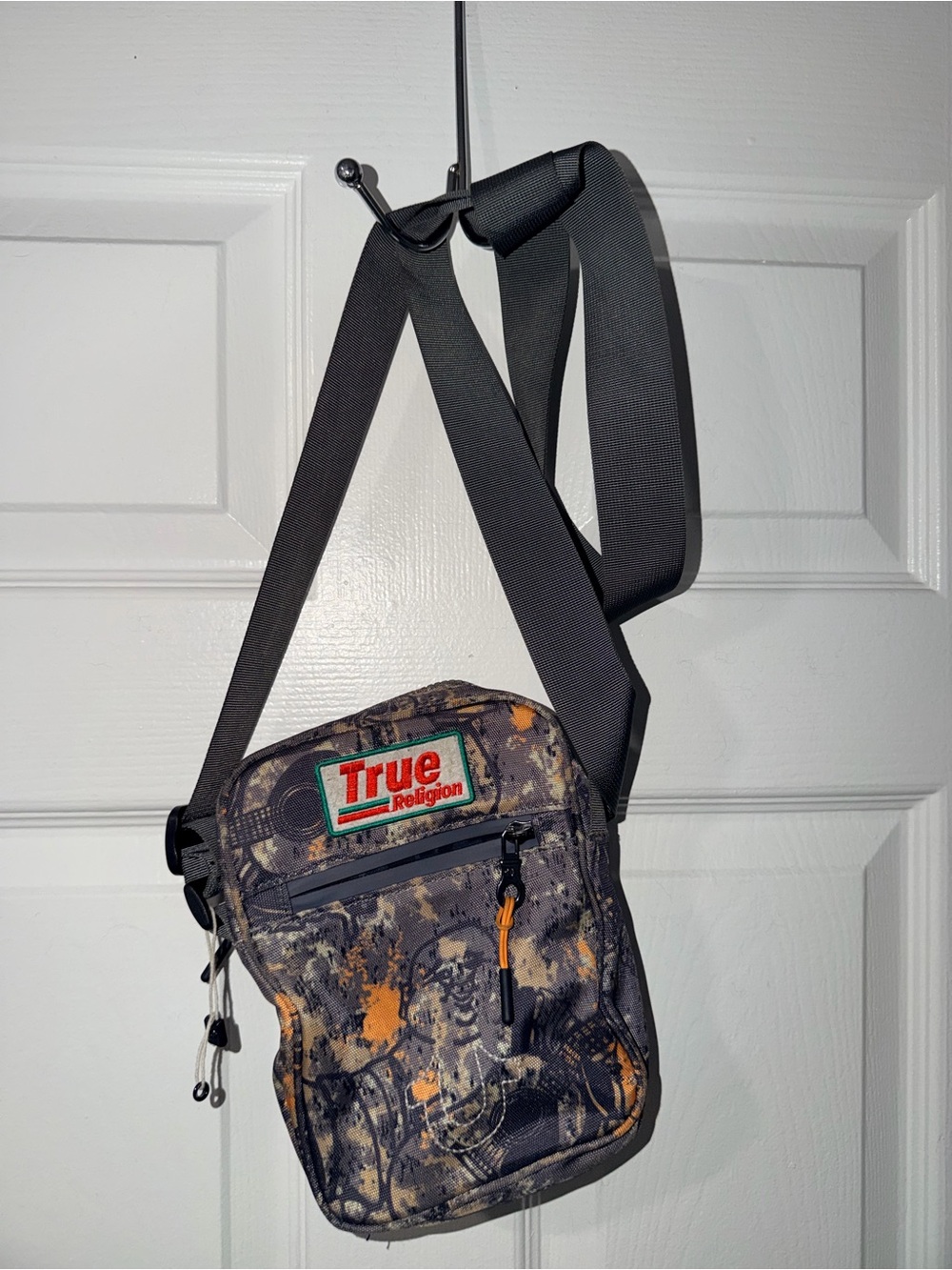 True Religion Camo Print Crossbody Bag Grey Orange Utility Shoulder Bag